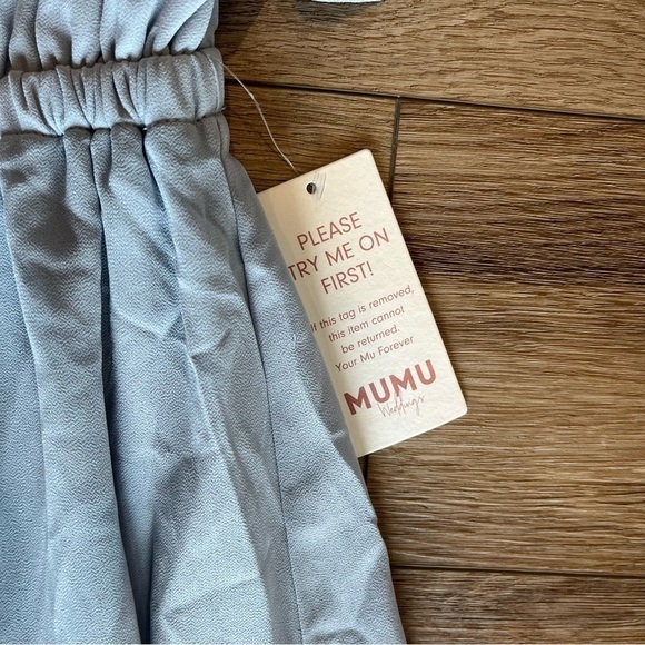 NWT Show Me Your Mumu Small Emily Empire Maxi Dress Steel Blue Chiffon - Picture 3 of 6